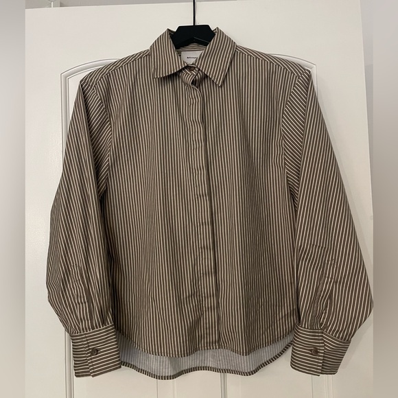 Reformation Andy Oversized Shirt in taupe stripe - Picture 6 of 8
